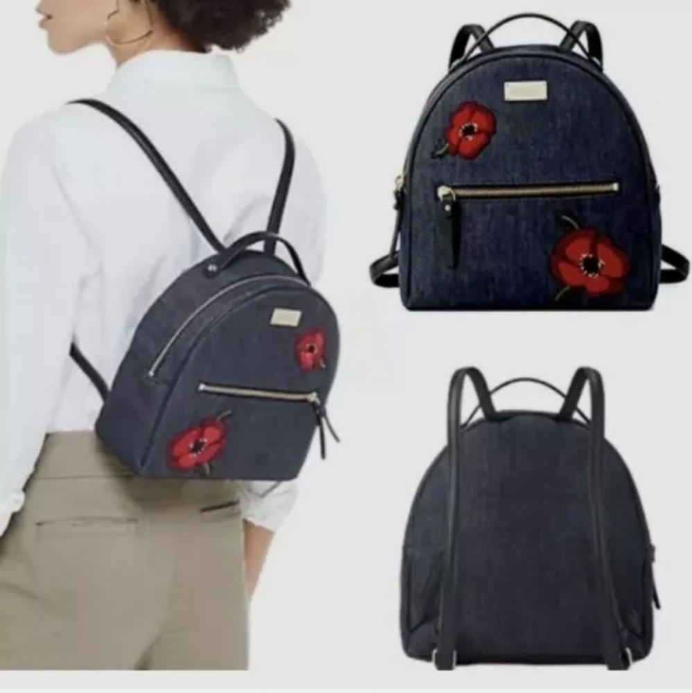 KATE SPADE Gray Denim Poppy Mini Backpack - Adorable & Chic!